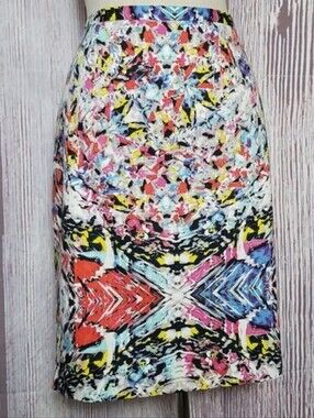 T Tahari Vibrant A-line Pencil Skirt w/ Geometric Design - Size 12